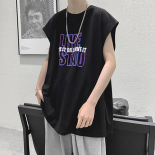 背心纯棉港风薄款 无袖 百搭短袖 2025新款 运动坎肩潮牌 恤男夏季