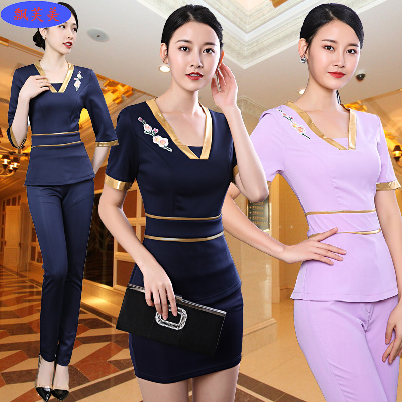 2019新款足疗店工作服女春夏装理疗会所美容师服显瘦按摩足浴套装