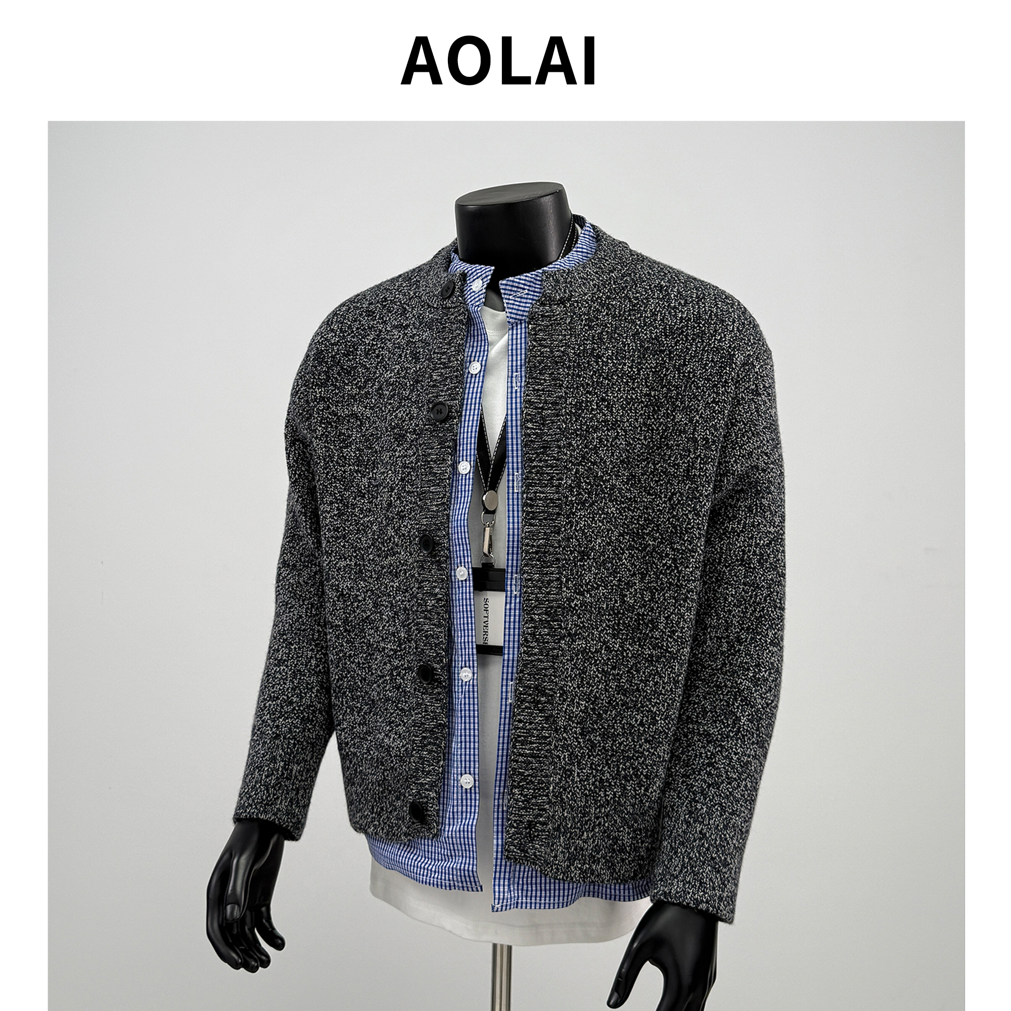 2025秋季新款拼接假两件针织开衫男青年痞帅百搭毛衣宽松休闲外套