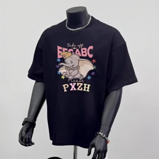 重磅纯棉潮牌痞帅T恤美式 夏季 圆领宽松百搭短袖 手帕 潮流印花男款