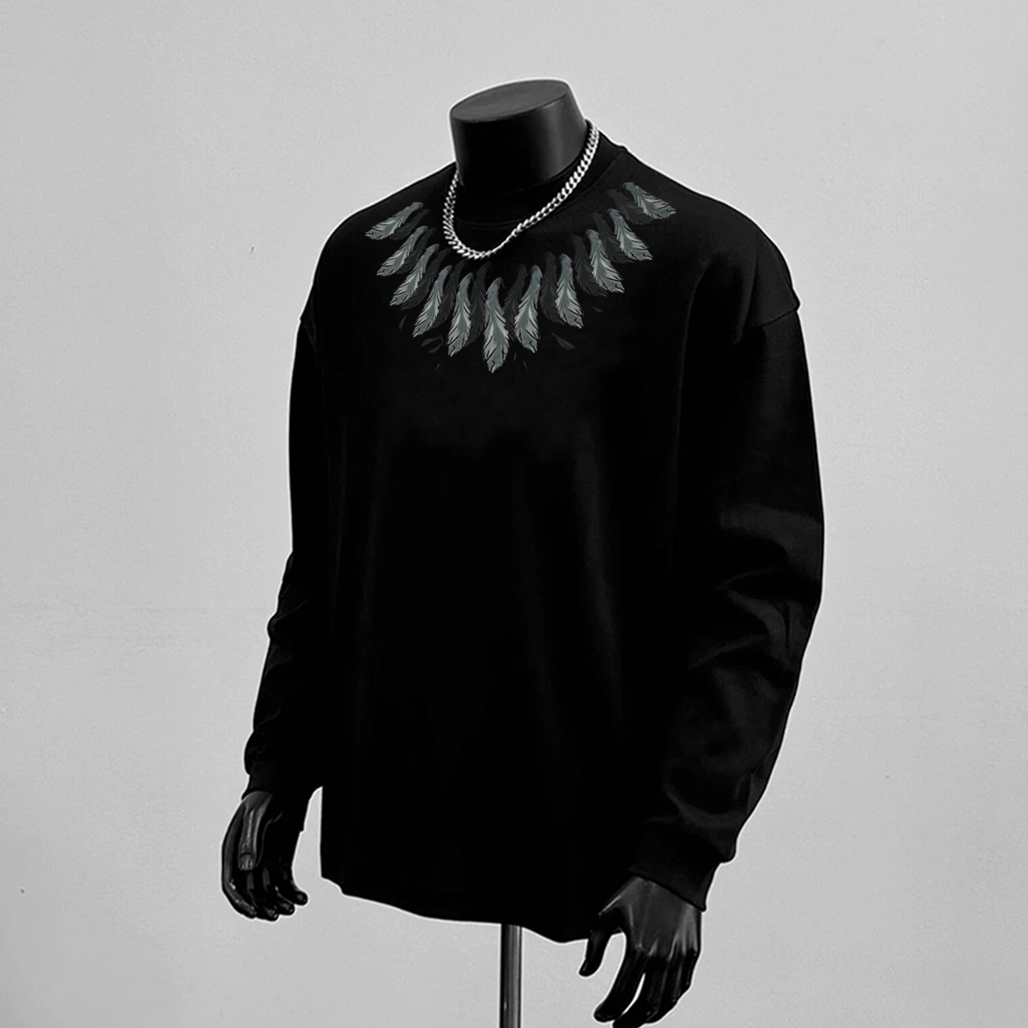 美式重磅印花长袖2025新款纯棉男上衣圆领秋季男款打底衫口袋巾