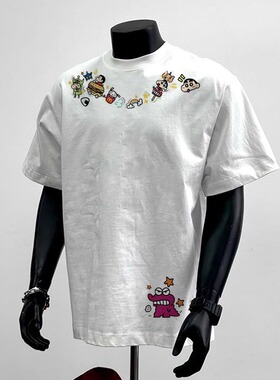 美式涂鸦印花纯棉短袖重磅t恤男夏季新款ovesize情侣百搭潮流袖扣