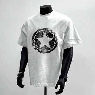 圆领宽松短袖 重磅纯棉潮牌美式 夏季 印花男款 上衣1 痞帅T恤潮流个性