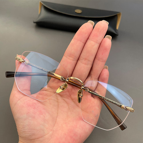 新品眼镜框架超轻复古无框打孔