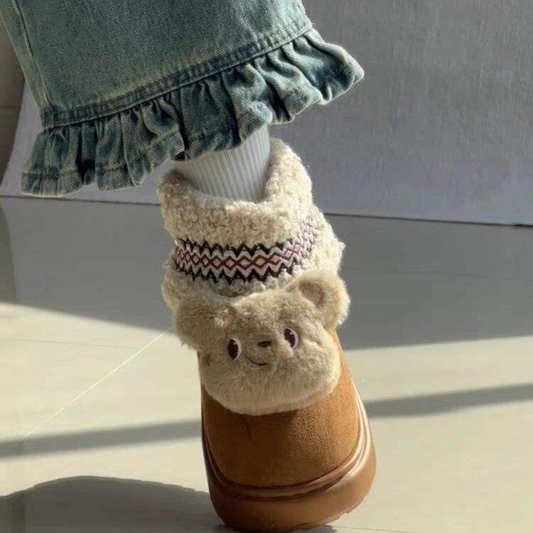 可爱卡通小熊厚底保暖雪地靴女款时尚雪地靴