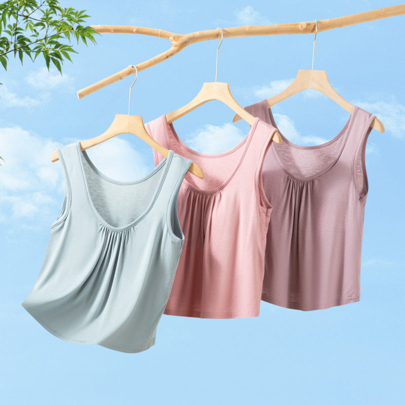 莫代尔夏季短款带胸垫吊带背心女薄款内搭妈妈装裹胸抹胸打底睡衣