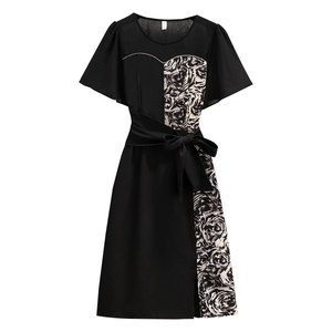 RM12978#夏季新款时尚大码拼接贵夫人百搭洋气高贵修身显瘦连衣裙