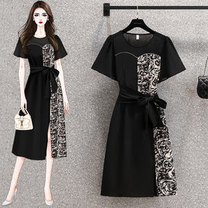 RM12978#夏季新款时尚大码拼接贵夫人百搭洋气高贵修身显瘦连衣裙