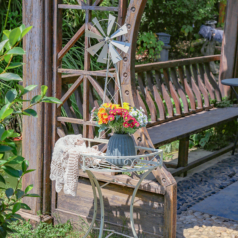 花架风车地面田园户外白色复古绿色铁艺装饰半圆爬藤架墙角置物架
