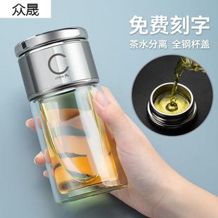 便携迷你泡茶杯子男双层玻璃杯茶水分离花茶杯女个人专用定制水杯