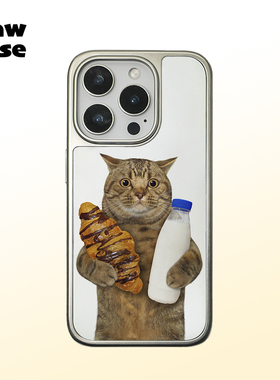 情侣猫咪牛奶面包 银边软壳亮面磁吸黑边磨砂手机壳防摔搞怪全包17黑框iphone16promax苹果15plus14pm13适用