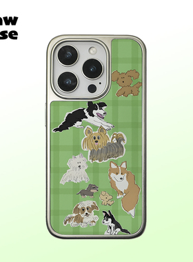 小狗派对 黑边软壳亮面磨砂磁吸银边手机壳防摔绿色格子不撞壳全包黑框17iphone16promax苹果15plus14pm适用