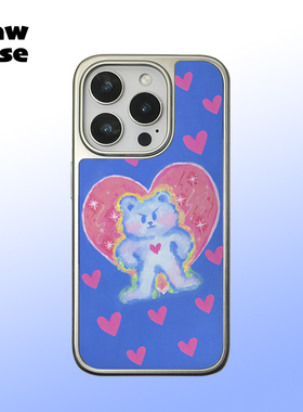 蓝色爱心小熊 银边软壳亮面磁吸黑边磨砂手机壳防摔情侣新款全包17黑框iphone16promax苹果15plus14pm13适用