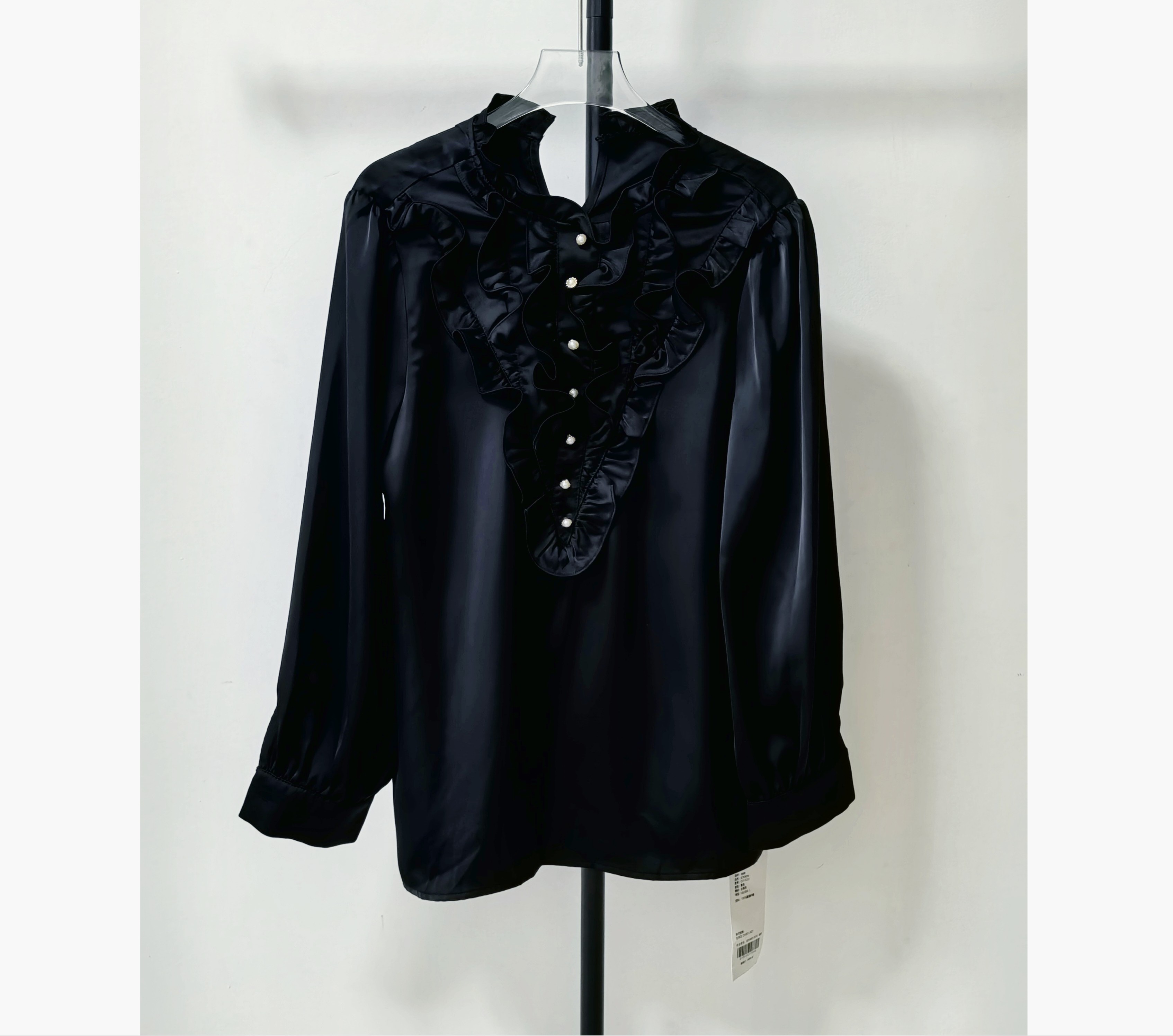 法式复古名媛长袖衬衫黑色春秋新款衬衣设计感小众女装