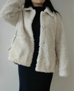 新款皮毛一体羊羔毛外套女士冬装宽松短款羊剪绒大衣005