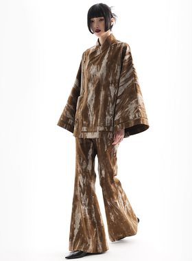 APOZi collection【澹澹系列】新中式改良旗装扎染长袖宽松上衣女