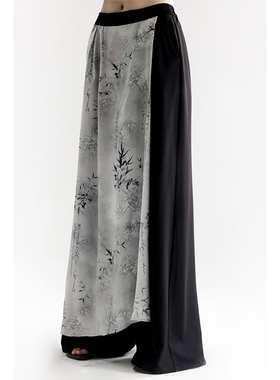 APOZi collection 拟时系列 新中式国风水墨印花直筒宽松阔腿裤女