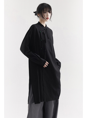 APOZi collection限定蓝染系列新中式套头上衣一片式开叉立领衬衫