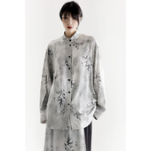 APOZi 上衣 女水墨印花短袖 collection拟时系列新中式 国风立领衬衫