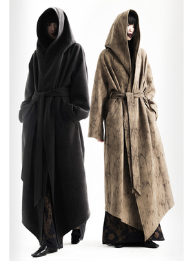 APOZi collection【山水定律】重工艺术中长款风衣不规则戴帽袍子