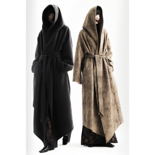 重工艺术中长款 山水定律 风衣不规则戴帽袍子 collection APOZi