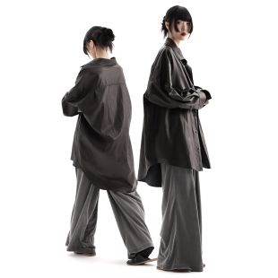 APOZi collection/牧人山海/原创棕色皮衬衫外套女秋冬季宽松上衣