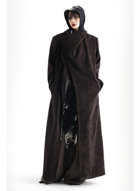 APOZi collection新中式荡领大衣女高个子秋冬季长款加厚毛呢外套