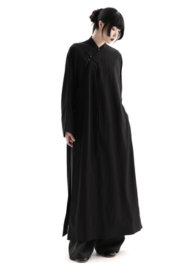 APOZi collection/牧人山海/新中式黑色高开衩旗袍日常高个子长裙