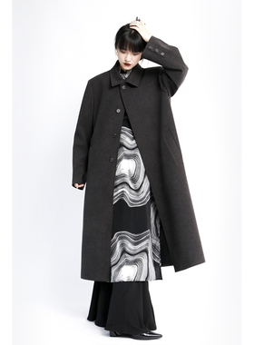 APOZi 灰色毛呢外套女新款秋冬中长款高个子中式加厚羊毛呢子大衣