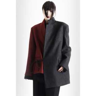 APOZi 不规则拼接设计黑红藏袍系带外套 collection迷藏系列新中式