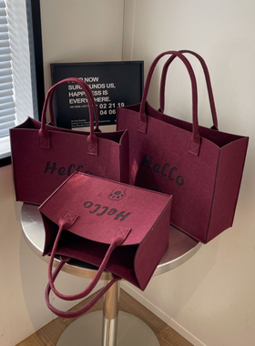 原创ins风女包大容量单肩包新款卡通百搭毛毡手提礼品包定制logo