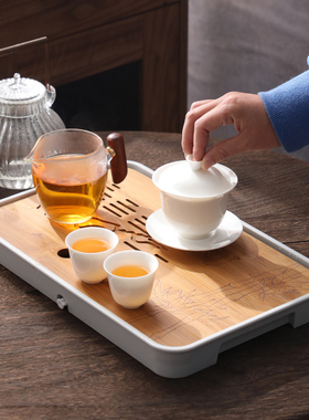 小型干泡茶盘家用原塑料茶台套装简约蓄排两用功夫茶具托盘办公室