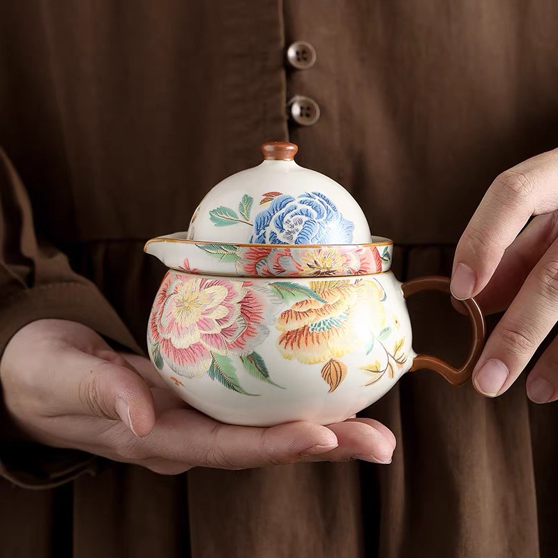 新款汝窑旅行茶具套装快客杯户外泡茶喝茶便携式轻奢陶瓷茶壶茶杯