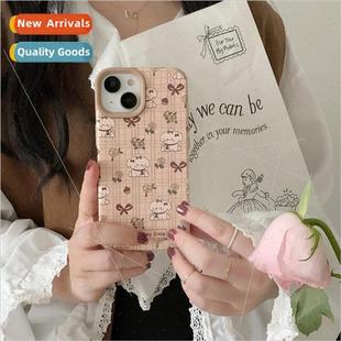 14ProMax cas floral iPhone niche 适用 puppy bow plaid ins