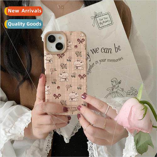ins plaid floral bow puppy 适用 14ProMax niche iPhone 15 cas