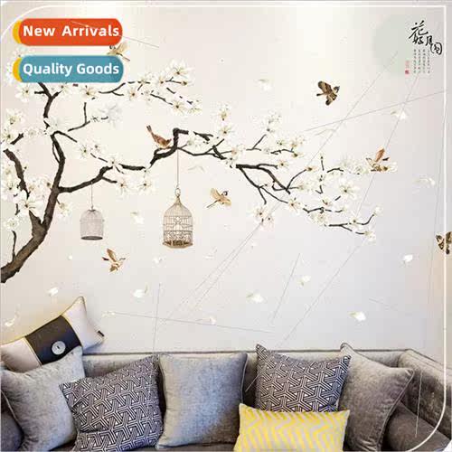 New flowers and moon wall decals Chinese  elegant birdcage b