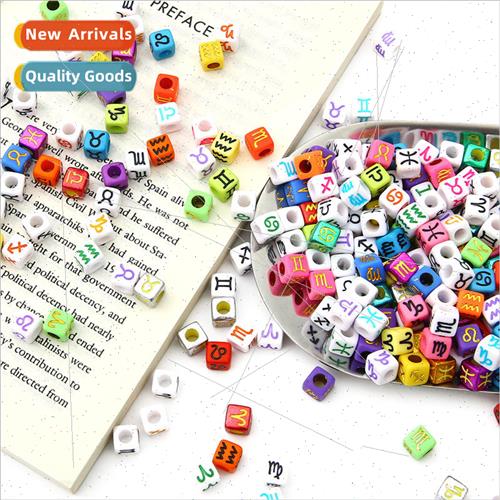 Color plated acrylic twelve constellations square beads diy
