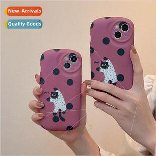 Burgundy Polka Dot Cat IPhone15ProMax Capsule Case Apple 14