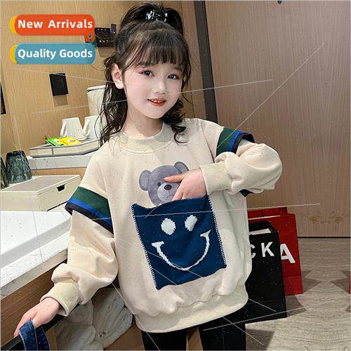 Girls smiley pocket sweater fall and winter  2023 bear sweat