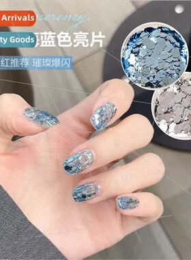 Mermaid  navy blue sequins gradient nail jewelry super glitt