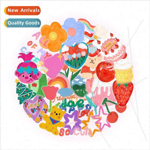 Cartoon oil painting 40 handbook stickers bear ins wind cake