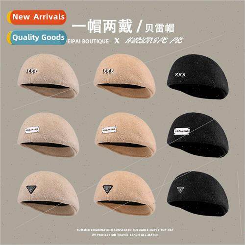 Retro two wear beret fall and winter fashion letter label gi