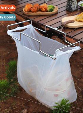 Outdoor camping stainless steel garbage bag hanging rack fol