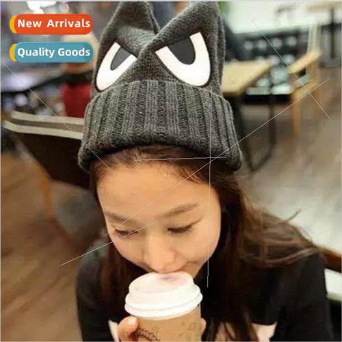 Korean  of the cute eyes embroidery demon cow horn ears knit