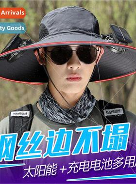 Solar fan hat mens large wind charging fan UV hat female lar
