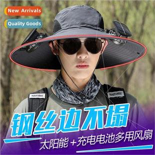 Solar fan hat mens large wind charging fan UV hat female lar