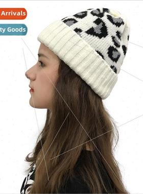 2020 fall and winter new leopard knit cap rolled edge windpr
