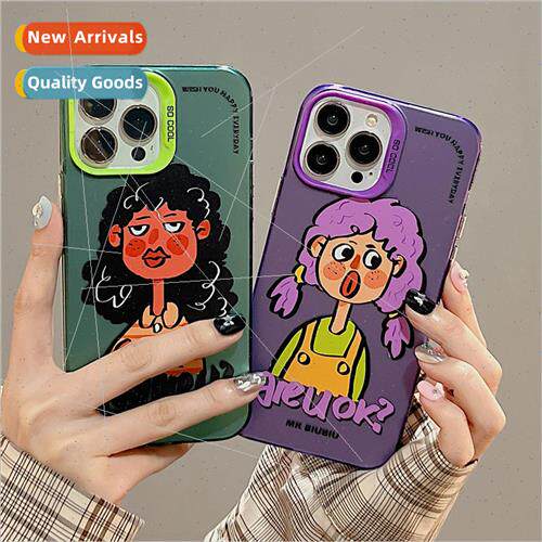 Quirky cartoon black leather ugly cute girl 适用 iPhone 12/1