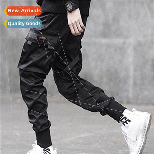 Spring and summer mens jogging pants multi-pocket sports leg