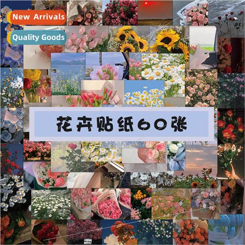 60 pcs of retro floral stickers ins girl rose flowers handb